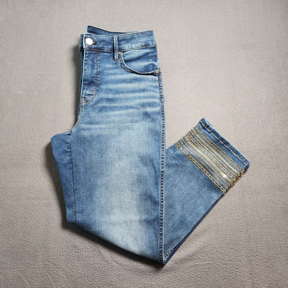 WHBM Women 6 The Slim Straight Leg Cropped Embellished Ankle Jeans